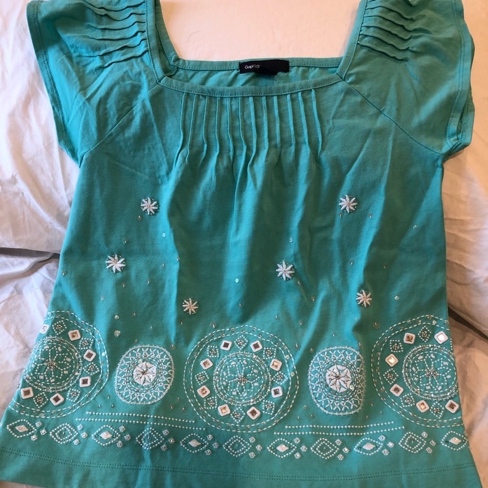 GAP Kids Girl’s Teal Tunic Style Top With Beadwork